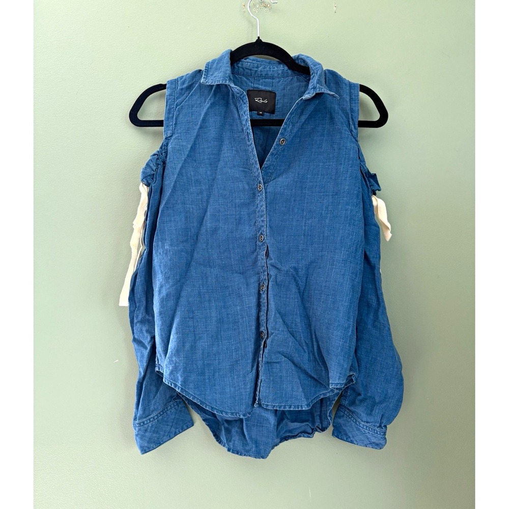 Rails Women's Blue Chambray Cold Shoulder Button-Up Blouse XS